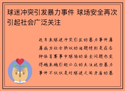 球迷冲突引发暴力事件 球场安全再次引起社会广泛关注
