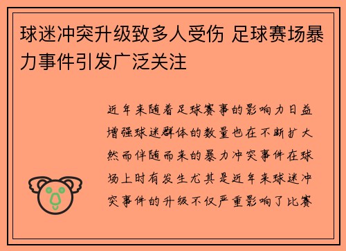 球迷冲突升级致多人受伤 足球赛场暴力事件引发广泛关注